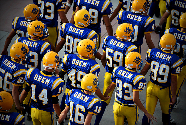 "Orem takes the field against Payson before the game at Orem High School, 